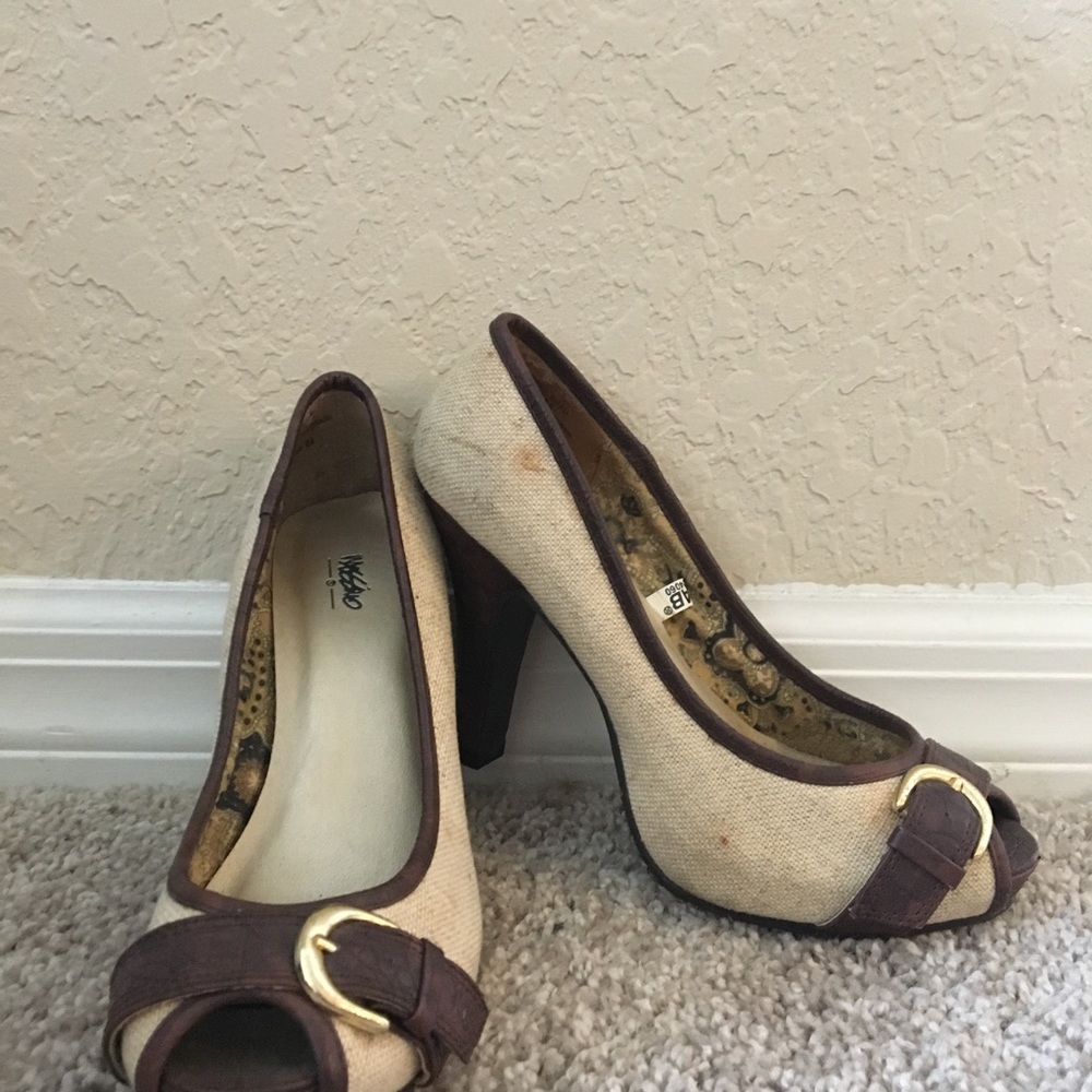Tan and brown heels
